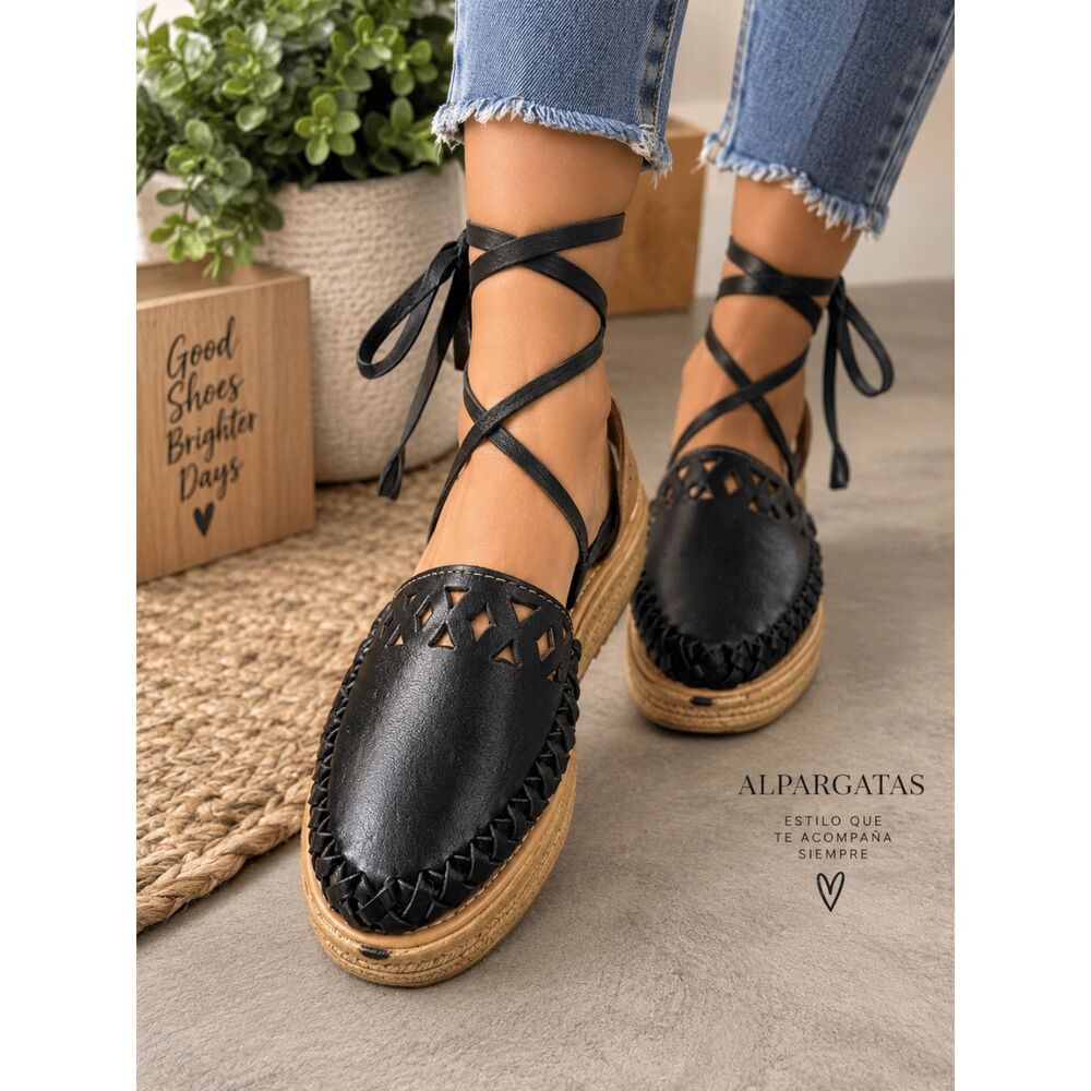 NEW Mexican Huarache Sandals Women US 9 MX 26 Black Lace Up Platform Shoes